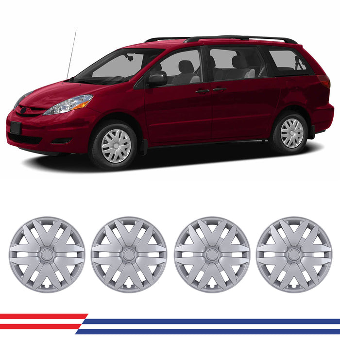 WOLFSTORM Hubcaps Fit for 2004-2010 TOYOTA SIENNA, Set of 4 Silver Lacquer Wheel Covers,PP Material Wheel Rim Covers for Steel Wheels, Snap-On Installation, 16 Inch Silver Lacquer 4-Piece