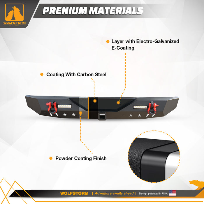 Parachoques trasero con receptor de enganche, luces LED y anillos en D para Jeep Wrangler JL/JLU 2018-2024