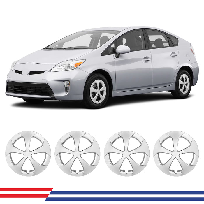 WOLFSTORM 15 Inch Hubcaps Fit for 2010-2015 TOYOTA PRIUS, Set of 4 Chrome Wheel Covers, ABS&PC Material Wheel Rim Covers for Steel Wheels, Snap-On Installation, 4-Piece