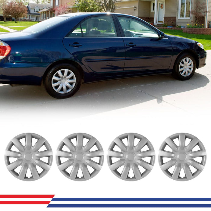WOLFSTORM 15 Inch Hubcaps Fit for 2002-2006 Toyota CAMRY, Set of 4 Wheel Covers, PP Material Wheel Rim Covers for Steel Wheels, Snap-On Installation, 15 Inch Silver Lacquer 4-Piece