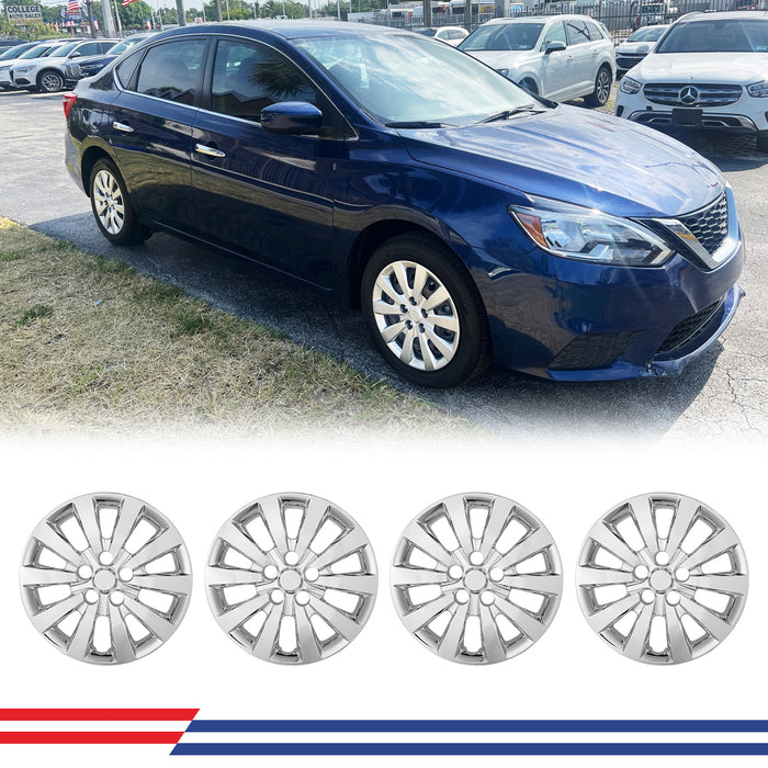 WOLFSTORM 16 Inch Hubcaps Fit for 2013-2019 NISSAN SENTRA, 2011-2017 NISSAN LEAF, Set of 4 Chrome Wheel Covers, ABS&PC Material Wheel Rim Covers for Steel Wheels, Snap-On Installation, 4-Piece