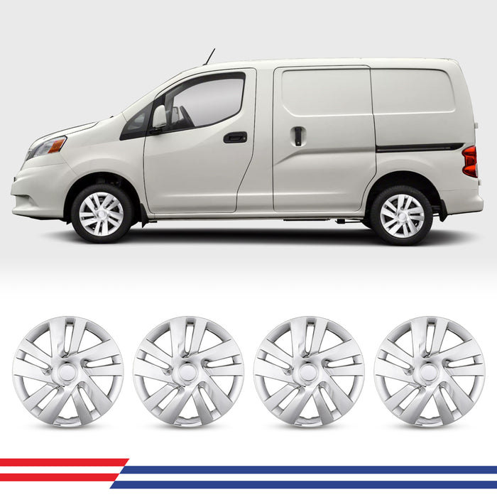 WOLFSTORM 15 Inch Hubcaps Fit for 2013-2021 NISSAN NV200, Set of 4 Chrome Wheel Covers, ABS&PC Material Wheel Rim Covers for Steel Wheels, Snap-On Installation, 4-Piece