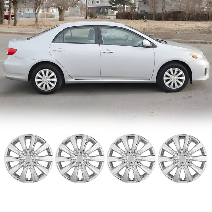 WOLFSTORM 16 Inch Hubcaps Fit for 2009-2013 TOYOTA COROLLA, Set of 4 Chrome Wheel Covers, ABS&PC Material Wheel Rim Covers for Steel Wheels, Snap-On Installation, 4-Piece