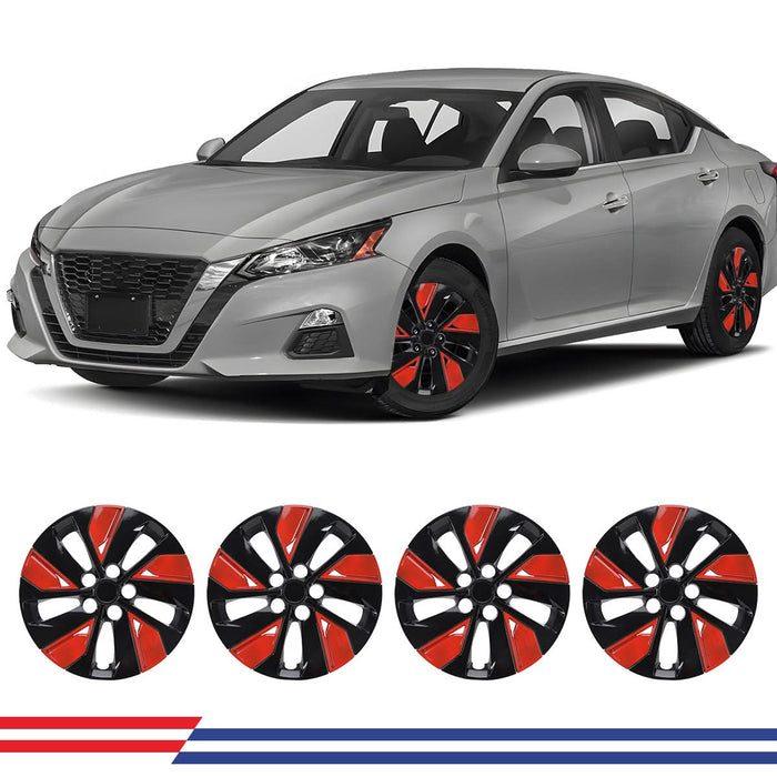 WOLFSTORM 16 Inch Hubcaps Fit for 2019-2025 Nissan Altima, Set of 4 Black Lacquer & Red Lacquer Wheel Covers, ABS&PC Material Wheel Rim Covers for Steel Wheels, Snap-On Installation, 16 Inch Black Lacquer & Red Lacquer 4-Piece