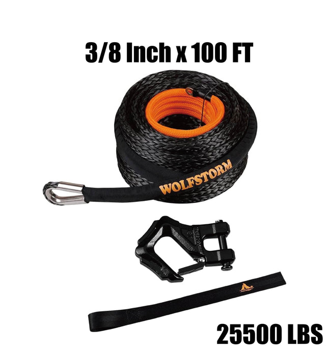 Winch Rope with Hook and Protective Sleeve for Off-Road Vehicles SUV ATV UTV Boats