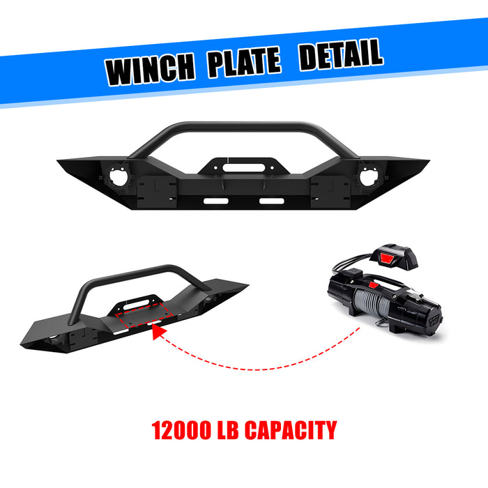 Wolfstorm Front Bumper with D-Ring, Fits for 2007-2018 Jeep WRANGLER JK, 2018-2025 JEEP WRANGLER JL, 2019-2025 JEEP GLADIATOR JT