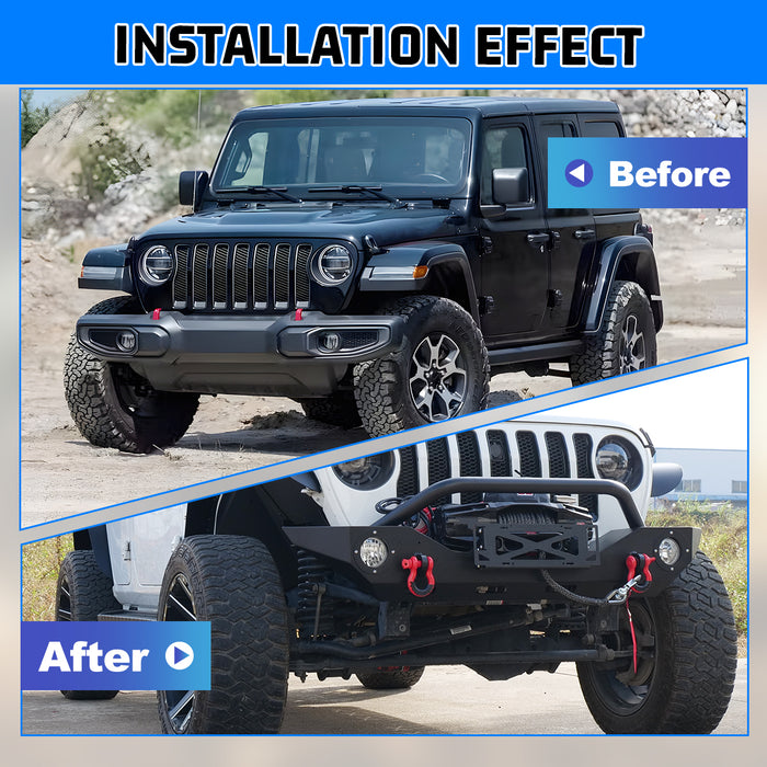 Wolfstorm Front Bumper with D-Ring, Fits for 2007-2018 Jeep WRANGLER JK, 2018-2025 JEEP WRANGLER JL, 2019-2025 JEEP GLADIATOR JT