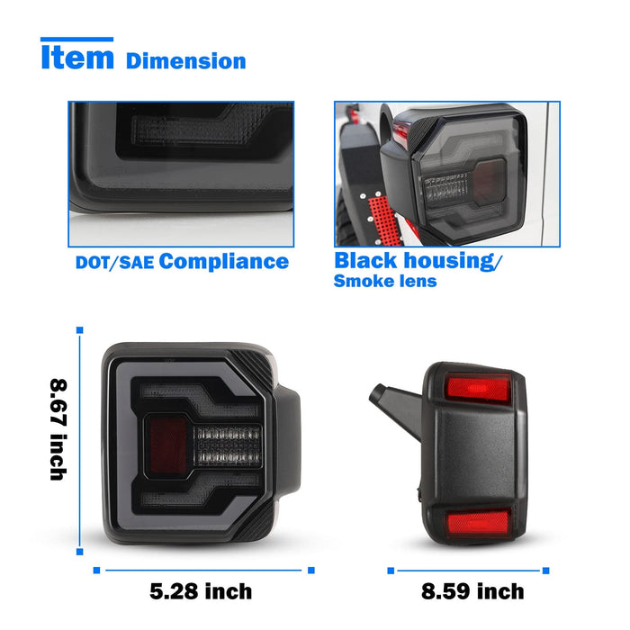 LED Sequential Tail Lights for 2018-2023 Jeep Wrangler JL/JLU - WOLFSTORM