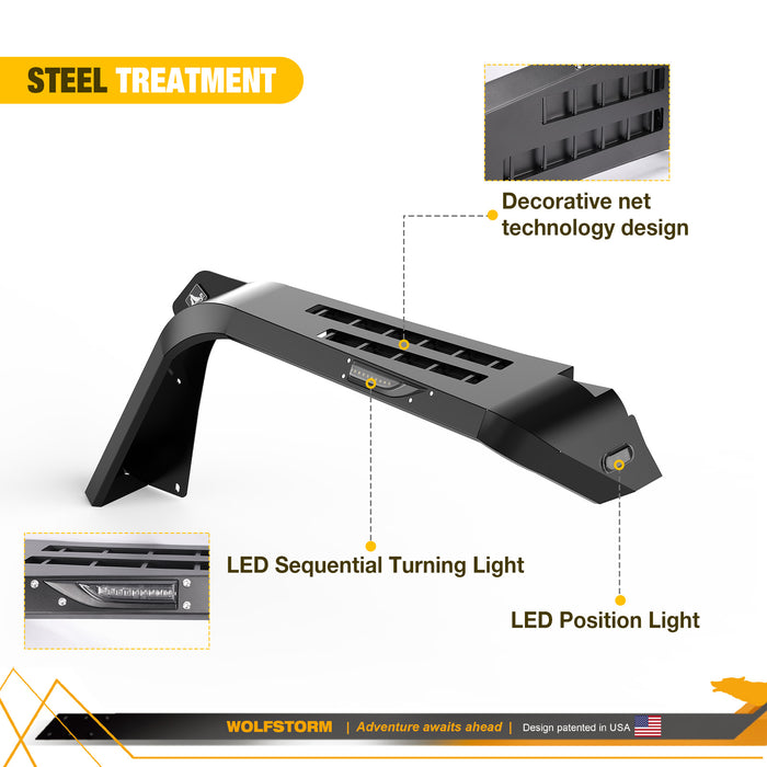 WOLFSTORM Guardabarros con luz LED secuencial de señal de giro para Jeep Gladiator JT 2019-2024