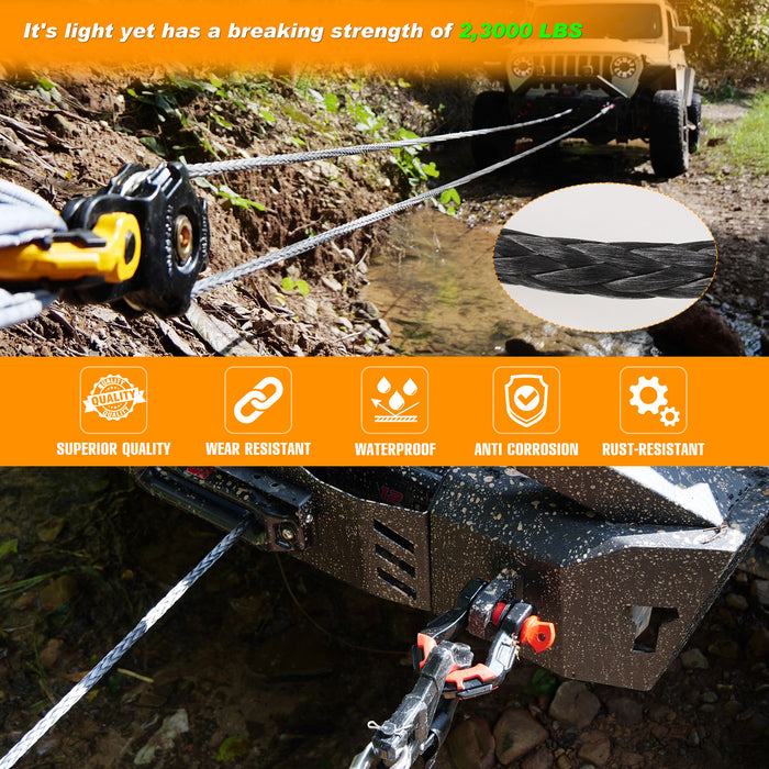 Winch Rope with Hook and Protective Sleeve for Off-Road Vehicles SUV ATV UTV Boats