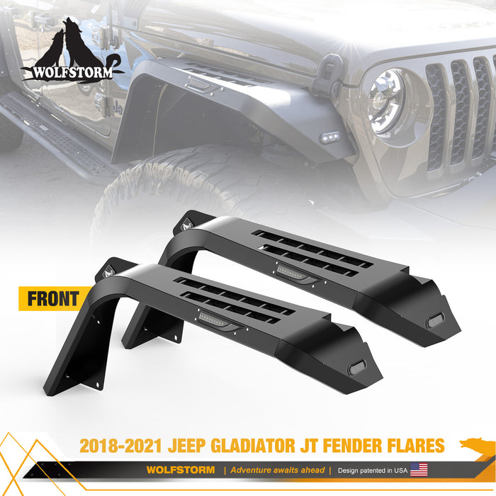 WOLFSTORM Guardabarros con luz LED secuencial de señal de giro para Jeep Gladiator JT 2019-2024