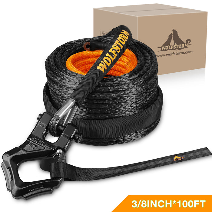 Winch Rope with Hook and Protective Sleeve for Off-Road Vehicles SUV ATV UTV Boats