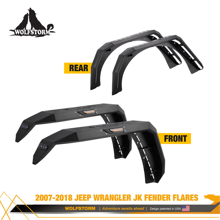 Élargisseurs d'ailes pour Jeep Wrangler JK 2008-2017 avec clignotants séquentiels LED