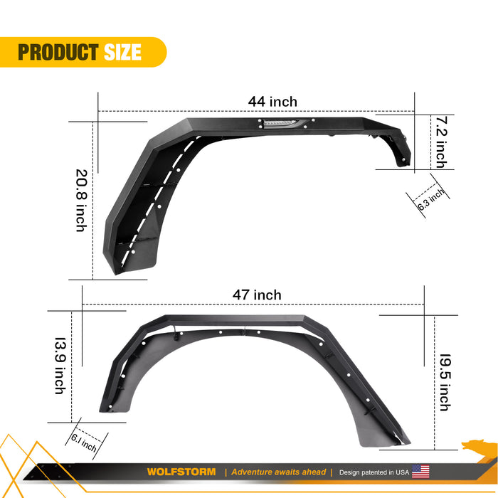 Guardabarros bengalas para Jeep Wrangler JK 2008-2017 con luces de giro secuenciales LED