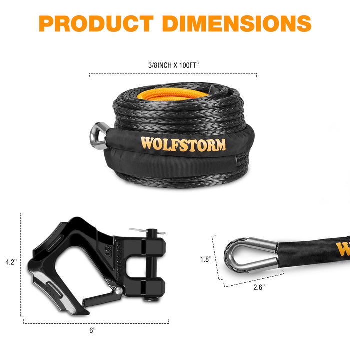 Winch Rope with Hook and Protective Sleeve for Off-Road Vehicles SUV ATV UTV Boats
