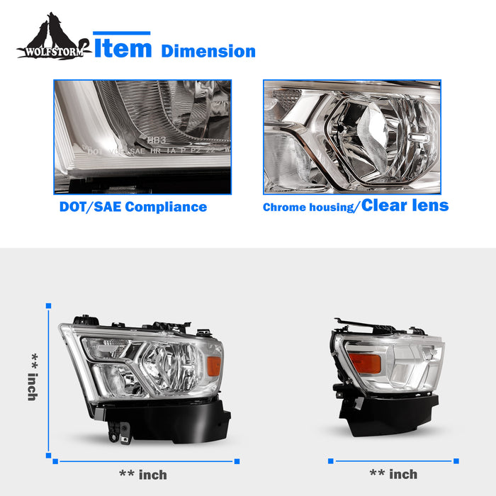 Conjunto de faros halógenos WOLFSTORM para Dodge Ram 1500 2019-2022