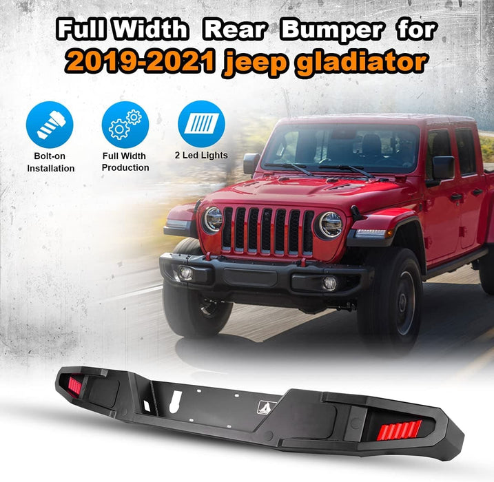 Full-Width Rear Bumper with LED Lights for 2019-2023 Jeep Gladiator JT - WOLFSTORM