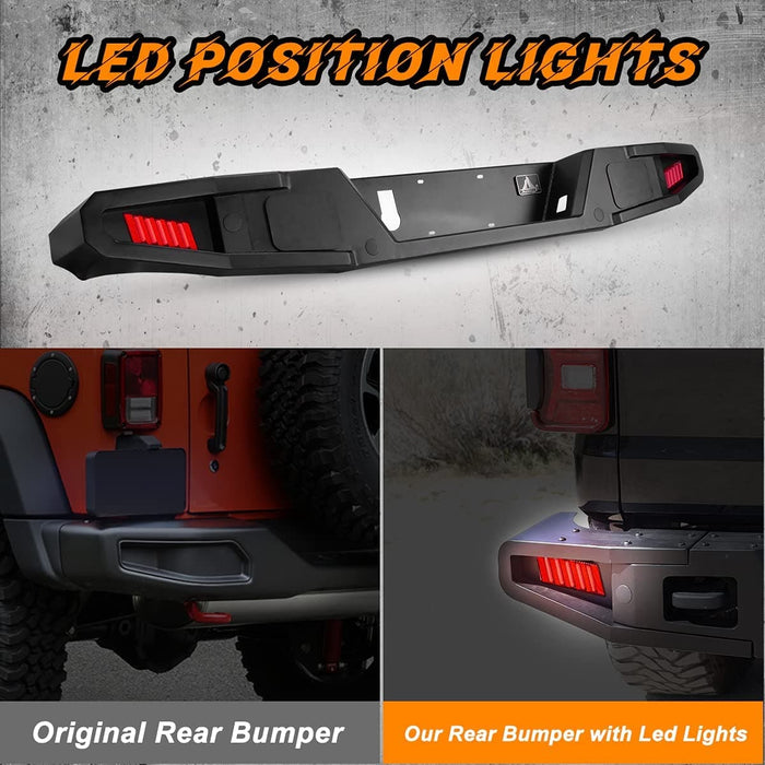 Full-Width Rear Bumper with LED Lights for 2019-2023 Jeep Gladiator JT - WOLFSTORM
