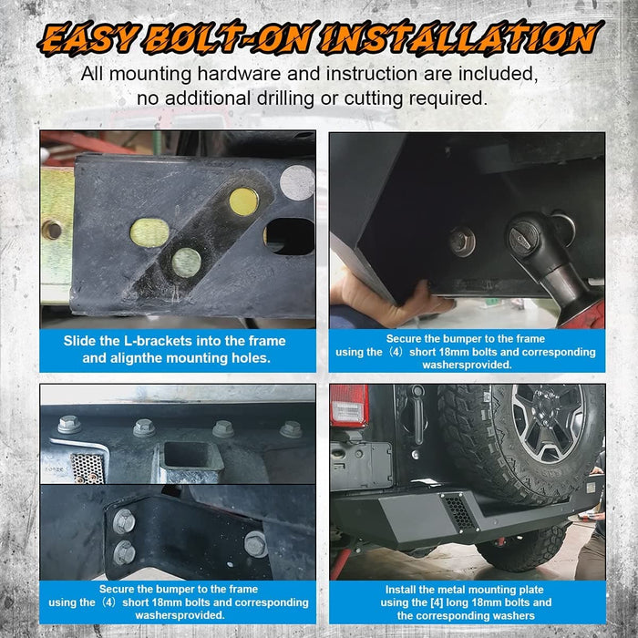 Full-Width Rear Bumper with LED Lights for 2019-2023 Jeep Gladiator JT - WOLFSTORM