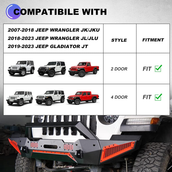 WOLFSTORM Front Bumper for Jeep Wrangler JK/JKU, Wrangler JL/JLU, and Gladiator JT - WOLFSTORM
