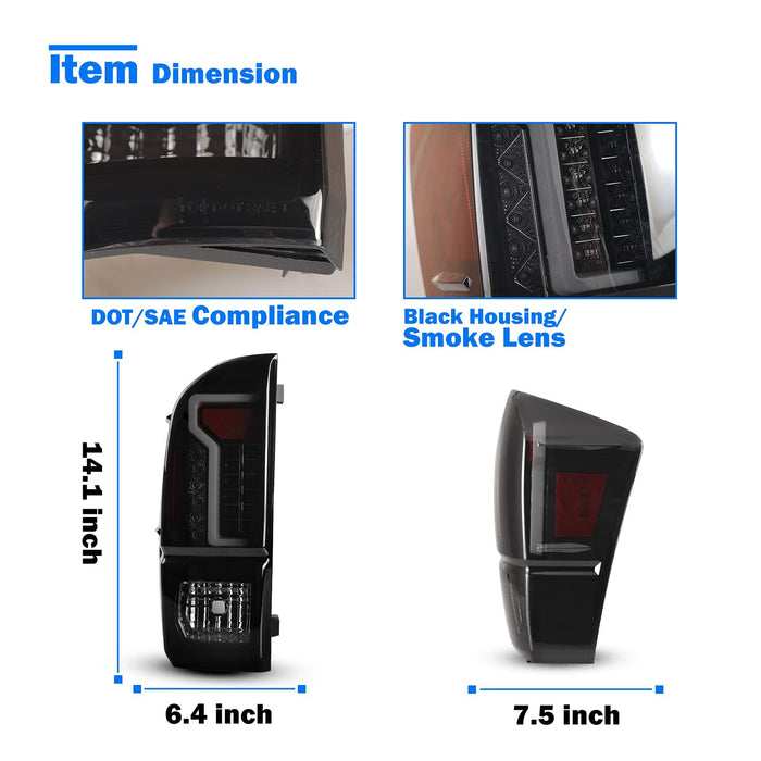 WOLFSTORM LED Tail Light Assembly for 2016-2022 Toyota Tacoma with New LED Light Design - WOLFSTORM