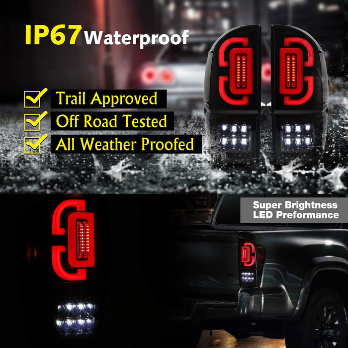 WOLFSTORM LED Tail Light Assembly for 2016-2022 Toyota Tacoma, Tail Lights with Sequential Turn Signal Design - WOLFSTORM