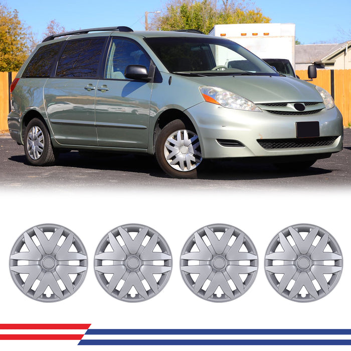 WOLFSTORM Hubcaps Fit for 2004-2010 TOYOTA SIENNA, Set of 4 Silver Lacquer Wheel Covers,PP Material Wheel Rim Covers for Steel Wheels, Snap-On Installation, 16 Inch Silver Lacquer 4-Piece