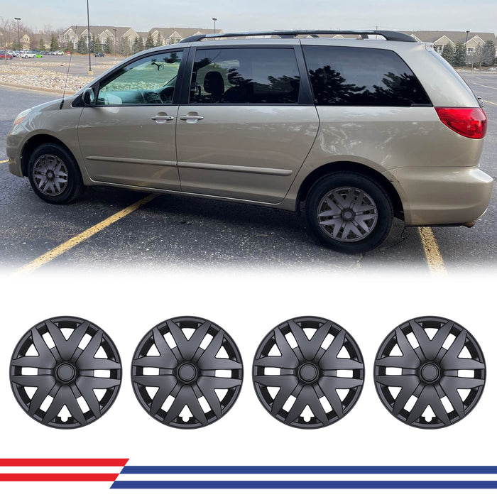 WOLFSTORM Hubcaps Fit for 2004-2010 TOYOTA SIENNA, Set of 4 Silver Lacquer Wheel Covers,PP Material Wheel Rim Covers for Steel Wheels, Snap-On Installation, 16 Inch Silver Lacquer 4-Piece