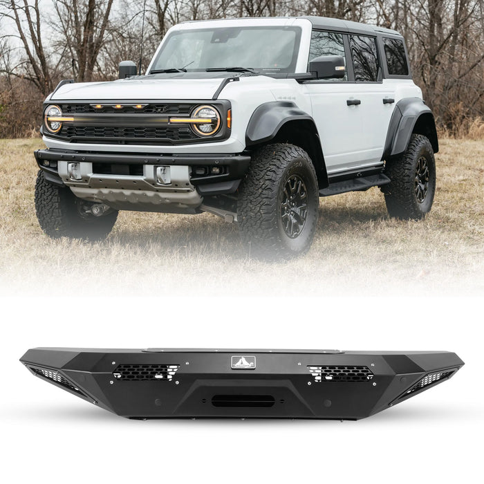 WOLFSTORM Pare-chocs avant de remplacement pour Ford Bronco 2021-2024 avec lumières LED et trous de capteur 