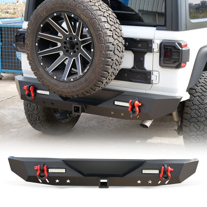 Pare-chocs arrière avec récepteur d'attelage, lumières LED et anneaux en D pour Jeep Wrangler JL/JLU 2018-2024