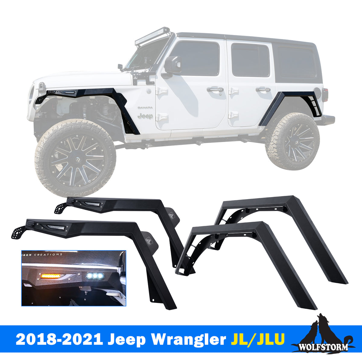 Jeep Wrangler JL/JLU Fender Flares with LED DRL and Sequential