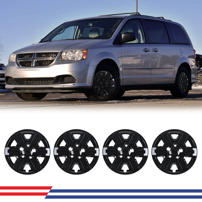WOLFSTORM Hubcaps Fit for 2008-2016 DODGE GRAND CARAVAN and 2008-2010 CHRYSLER TOWN & COUNTRY, ABS&PC Material Wheel Rim Covers for Steel Wheels, Bolt-On Installation, 16 Inch Silver Lacquer 4-Pack