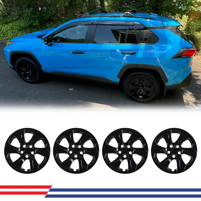 WOLFSTORM Black Matte Hubcaps for Toyota RAV4 2019-2025, Set of 4 Snap-on Installation Wheel Rim Covers Compatible with Steel Wheels, ABS&PC Material Hub Caps-17 Inch Black Matte 4-Piece Set