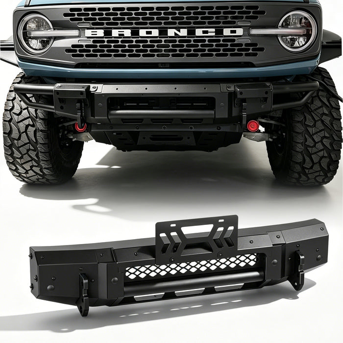 WOLFSTORM Ford Bronco Front Bumper with Winch Plate & Sensor Mounting Hole & License Plate Bracket
