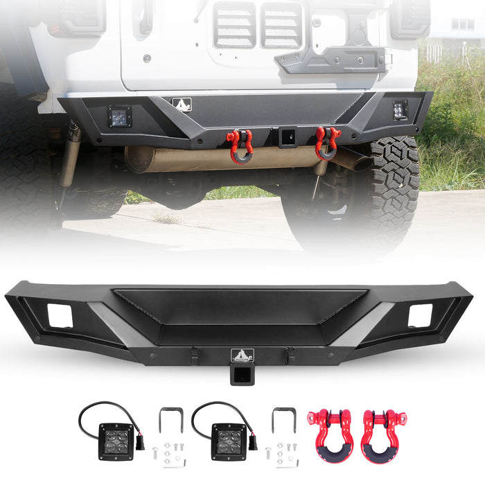 Pare-chocs arrière avec lumière LED, anneau en D, manille en acier pour Jeep Wrangler JL/JLU 2018 – 2024 