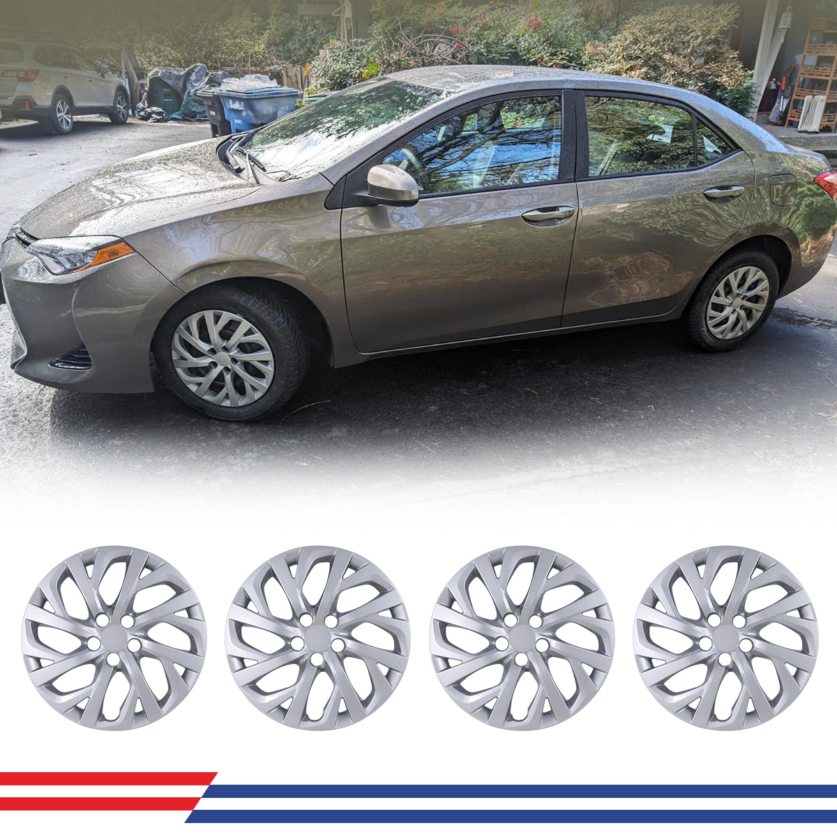 Wolfx 16 Inch Snap-On Hubcaps – Full Rim Wheel Covers For 2017-2019 Toyota Corolla – 4-Pack, Glossy Black