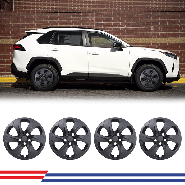 WOLFSTORM Black Matte Hubcaps for Toyota RAV4 2019-2025, Set of 4 Snap-on Installation Wheel Rim Covers Compatible with Steel Wheels, ABS&PC Material Hub Caps-17 Inch Black Matte 4-Piece Set