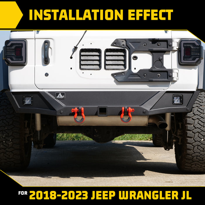 Pare-chocs arrière avec lumière LED, anneau en D, manille en acier pour Jeep Wrangler JL/JLU 2018 – 2024 