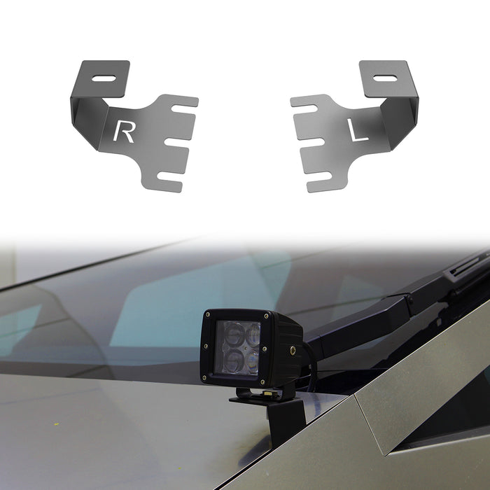 WOLFSTORM A-Pillar LED Lights Bar Mounting Brackets with Lights for 2024-2025 Tesla Cybertruck