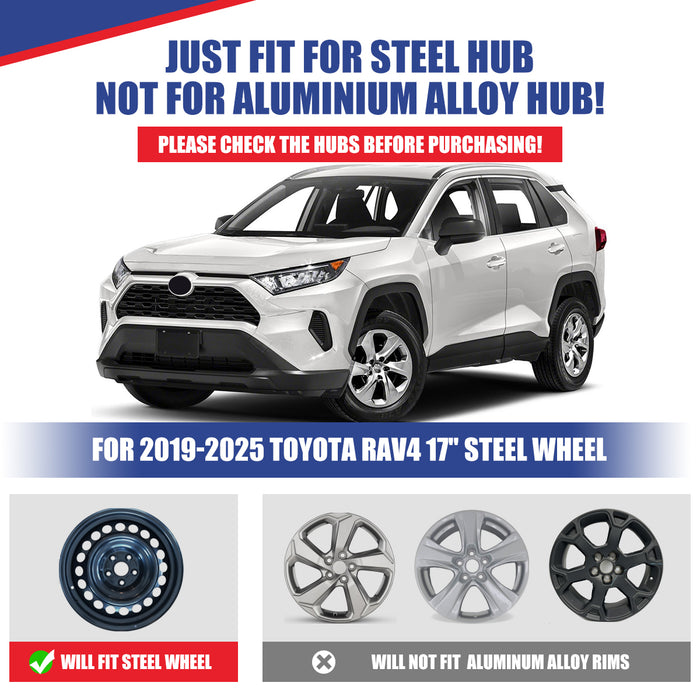 WOLFSTORM Black Matte Hubcaps for Toyota RAV4 2019-2025, Set of 4 Snap-on Installation Wheel Rim Covers Compatible with Steel Wheels, ABS&PC Material Hub Caps-17 Inch Black Matte 4-Piece Set