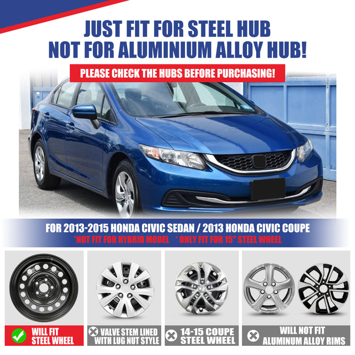 WOLFSTORM 4-Pack 15 Inch Wheel Rim Cover Hubcaps for 2013-2015 HONDA CIVIC SEDAN