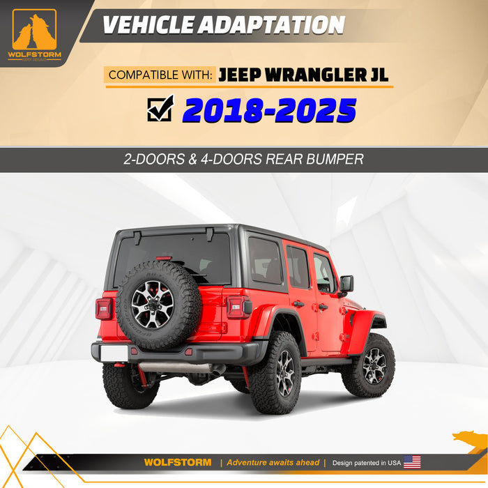 Pare-chocs arrière avec récepteur d'attelage, lumières LED et anneaux en D pour Jeep Wrangler JL/JLU 2018-2024