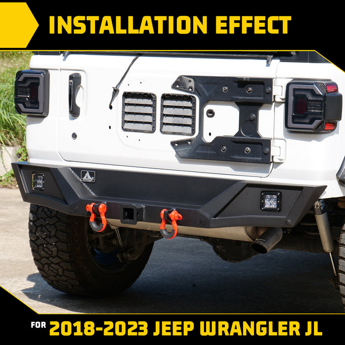 Pare-chocs arrière avec lumière LED, anneau en D, manille en acier pour Jeep Wrangler JL/JLU 2018 – 2024 