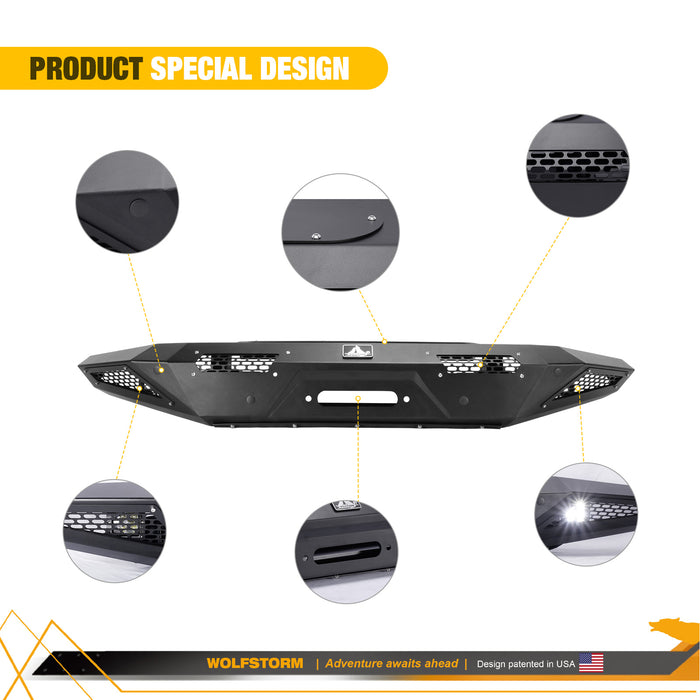 WOLFSTORM Pare-chocs avant de remplacement pour Ford Bronco 2021-2024 avec lumières LED et trous de capteur 