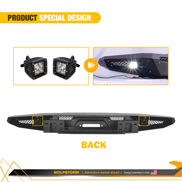 WOLFSTORM Pare-chocs avant de remplacement pour Ford Bronco 2021-2024 avec lumières LED et trous de capteur 