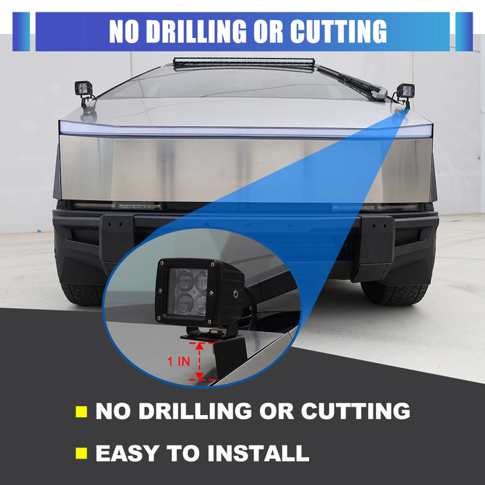 WOLFSTORM A-Pillar LED Lights Bar Mounting Brackets with Lights for 2024-2025 Tesla Cybertruck