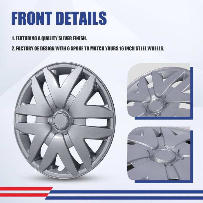 WOLFSTORM Hubcaps Fit for 2004-2010 TOYOTA SIENNA, Set of 4 Silver Lacquer Wheel Covers,PP Material Wheel Rim Covers for Steel Wheels, Snap-On Installation, 16 Inch Silver Lacquer 4-Piece