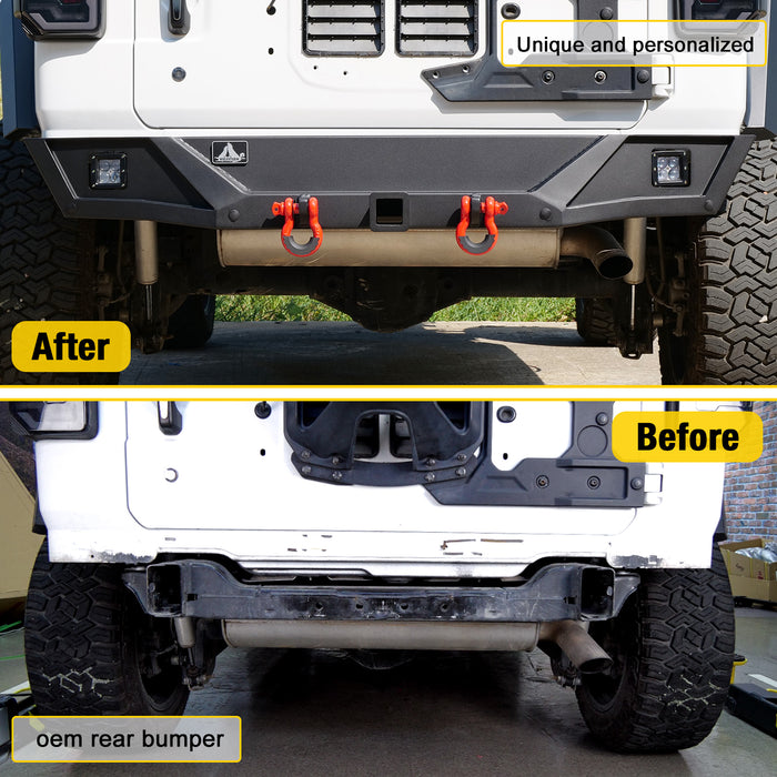 Pare-chocs arrière avec lumière LED, anneau en D, manille en acier pour Jeep Wrangler JL/JLU 2018 – 2024 