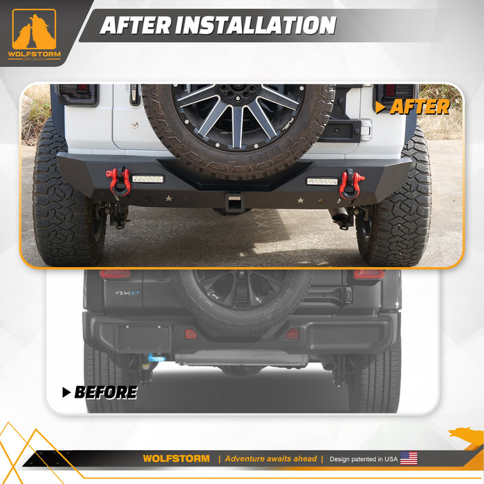 Pare-chocs arrière avec récepteur d'attelage, lumières LED et anneaux en D pour Jeep Wrangler JL/JLU 2018-2024