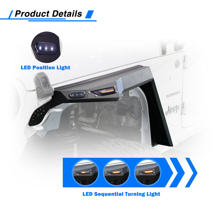 Jeep Wrangler JL/JLU Fender Flares with LED DRL and Sequential Turn Lights